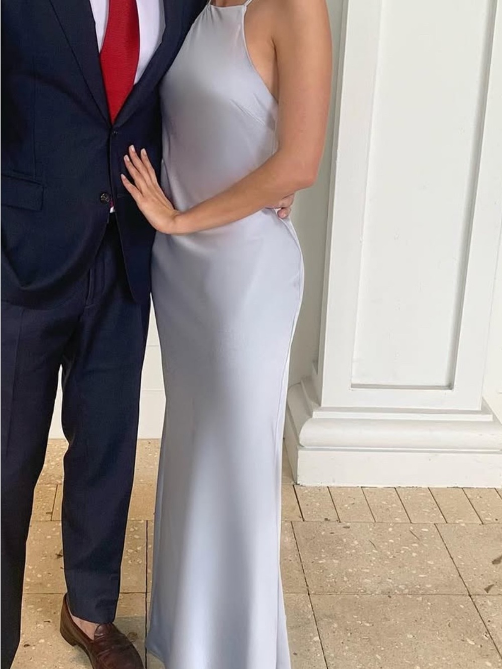 Silver Blue Satin Slip Dress - Elegant Minimalist Evening Gown